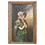 Antique Framed Portrait Painting of Young Woman