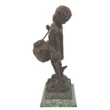 DR - Vintage Bronze Sculpture The Water Bearer on Marble Base