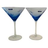 K - Pair of Marquis Waterford Blue Polka Dot Martini Glasses