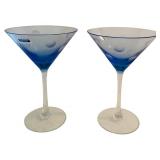 K - Pair of Marquis Waterford Blue Polka Dot Martini Glasses