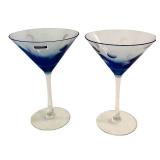 K - Pair of Marquis Waterford Blue Polka Dot Martini Glasses