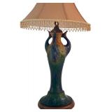 LR - Art Nouveau Amphora Teplitz Pottery Lamp with Shade