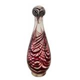 DR - Vintage Nancy Freeman Pulled Feather Art Glass Cordial Set with Decanter