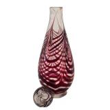 DR - Vintage Nancy Freeman Pulled Feather Art Glass Cordial Set with Decanter
