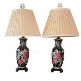DR - Pair of Asian Style Porcelain Table Lamps with Floral Base
