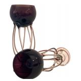 DR - Pair of Vintage Blown Glass Octopus Jellyfish Vases, Purple, 11 Inch