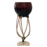 DR - Pair of Vintage Blown Glass Octopus Jellyfish Vases, Purple, 11 Inch