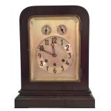 LR - Vintage German Art Deco Oak Mantle Clock with Silver Dial