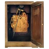 LR - Vintage German Art Deco Oak Mantle Clock with Silver Dial