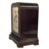 LR - Vintage German Art Deco Oak Mantle Clock with Silver Dial