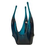 Viking Handmade MCM Blue Art Glass Vase, 12 Inches Tall