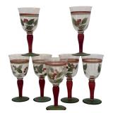 DR - Set of 7 Hand Painted Christmas Berry Wine Glasses