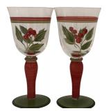 DR - Set of 7 Hand Painted Christmas Berry Wine Glasses