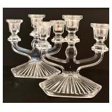 DR - Pair of Glass Triple Candelabra Candleholders