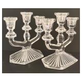 DR - Pair of Glass Triple Candelabra Candleholders