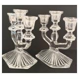 DR - Pair of Glass Triple Candelabra Candleholders