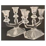 DR - Pair of Glass Triple Candelabra Candleholders