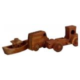 LR - Vintage Wooden Toy Train Set with Cars and Accessories