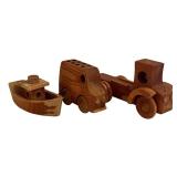 LR - Vintage Wooden Toy Train Set with Cars and Accessories