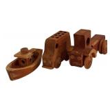 LR - Vintage Wooden Toy Train Set with Cars and Accessories