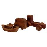 LR - Vintage Wooden Toy Train Set with Cars and Accessories