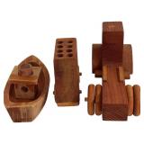 LR - Vintage Wooden Toy Train Set with Cars and Accessories