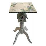 DR  - Hand-Painted Accent Table with Birdhouse Motif and Decorative Birdcage