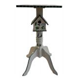 DR  - Hand-Painted Accent Table with Birdhouse Motif and Decorative Birdcage