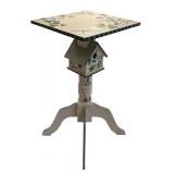 DR  - Hand-Painted Accent Table with Birdhouse Motif and Decorative Birdcage