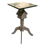 DR  - Hand-Painted Accent Table with Birdhouse Motif and Decorative Birdcage