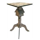 DR  - Hand-Painted Accent Table with Birdhouse Motif and Decorative Birdcage