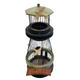 DR  - Hand-Painted Accent Table with Birdhouse Motif and Decorative Birdcage