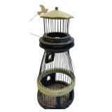DR  - Hand-Painted Accent Table with Birdhouse Motif and Decorative Birdcage