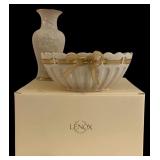 DR - Lenox Pierced Ribbon Bowl and Embossed Floral Vase Set, 6.5 Inches Tall