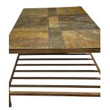 B - Rectangular Metal and Stone Coffee Table with Shelf