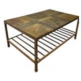B - Rectangular Metal and Stone Coffee Table with Shelf