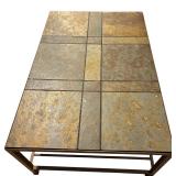B - Rectangular Metal and Stone Coffee Table with Shelf