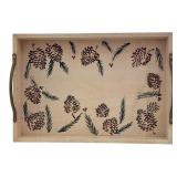 LR - Painted Wooden Serving Tray and Condiment Cubby Set with Pinecone Design