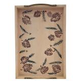 LR - Painted Wooden Serving Tray and Condiment Cubby Set with Pinecone Design