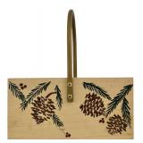 LR - Painted Wooden Serving Tray and Condiment Cubby Set with Pinecone Design