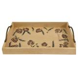LR - Painted Wooden Serving Tray and Condiment Cubby Set with Pinecone Design