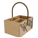 LR - Painted Wooden Serving Tray and Condiment Cubby Set with Pinecone Design