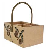 LR - Painted Wooden Serving Tray and Condiment Cubby Set with Pinecone Design