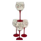 LR - Set of 8 Pfaltzgraff Winterberry Wine Goblets Etched and Handpainted