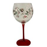 LR - Set of 8 Pfaltzgraff Winterberry Wine Goblets Etched and Handpainted
