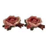 LR - Pair of Porcelain Rose Wall Hangings, 7 1/4 Inches High