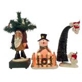 Set of 3 Christmas Figurines including Santa, Snowman, and Tree Display