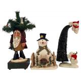 Set of 3 Christmas Figurines including Santa, Snowman, and Tree Display