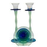 DR - Cristalleria Europa 2 Candleholders and 2 Bowls Hand Blown Glass Set