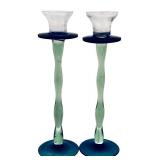DR - Cristalleria Europa 2 Candleholders and 2 Bowls Hand Blown Glass Set